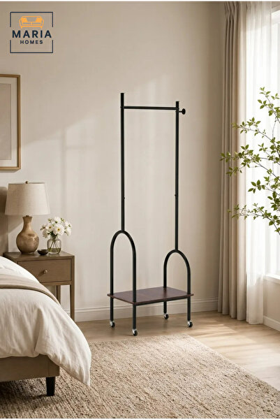 MARIA HOMES Industrial Rolling Garment Rack with Wooden Shelf and Wheels – Mo...