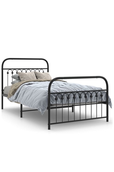 vidaxl Cadru pat metalic cu tăblii de cap/picioare, negru, 100x190 cm
