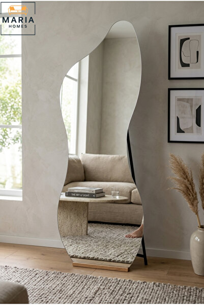 MARIA HOMES Irregular Full Length Floor Mirror with Stand – Modern Wavy Dress...