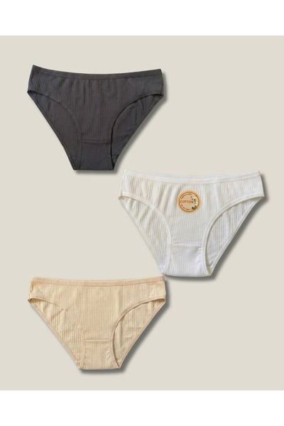 ROSAMİNA Women's Black-Tan-White Color 3-Piece Panties