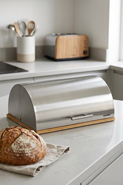 Cooker Silvora Metal Covered Bread Box with Bamboo Base Ckr4542