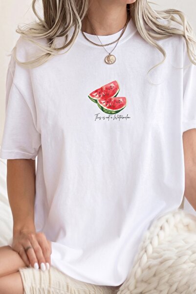 The Champ Clothing Tricou oversize pentru femei, alb, cu imprimeu Watermelon ...