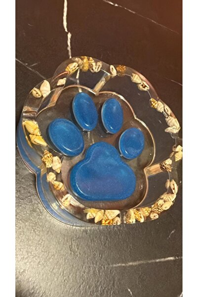 MISS GOLDEN Ocean Blue Transparent Seashell Decorated Paw-Shaped Embossed Ash...