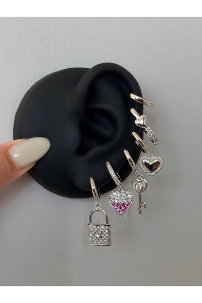 h&b design jewel Steel Lock Detail 6-Piece Earring Set