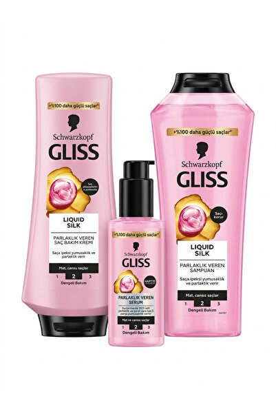 Gliss Liquid Silk Parlaklık Veren Saç Bakım Seti (Şampuan 400 ml + Krem 360 m...