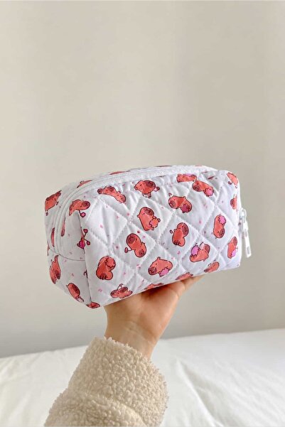 Yuka Atelier Capybara Quilted Makeup Bag Travel Organizer Zippered Cosmetic Bag
