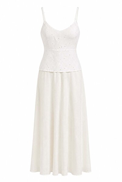elif teke White Dress with Scalloped Top White