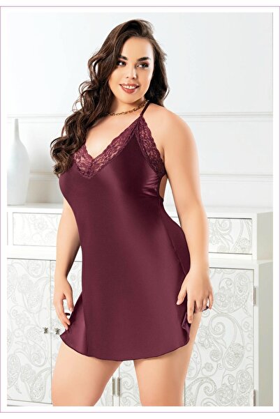 The Avenue Thin Straps, Lace Detail, Plum Color, Cross Tie Back, Plus Size Sa...