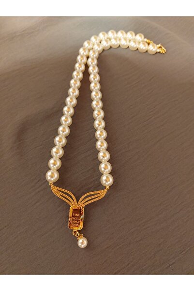 GEZERGOLD TAKI İNCİLİ GARAM KÜLÇELİ İNCİLİ GEYİK BOYNUZU LÜX KOLYE 55CM 22AYA...