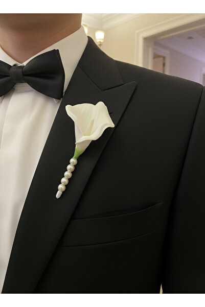 BTRENDY Gala Damat Yaka İğnesi,Yaka Çiçeği İnci Detaylı Şık Aksesuar