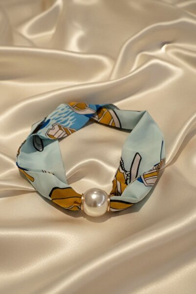 BHR AKSESUAR Women's Patterned Scarf Necklace with Pearls and Magnets, Stylis...