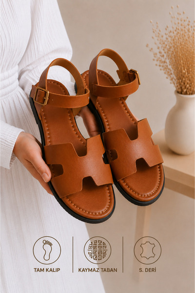 star shoes Brown leather women's buckle sandals - everyday sandals