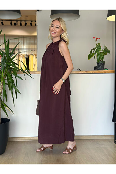 Moda Asrın Omuzdan Bağlamalı Premium Elbise- BORDO