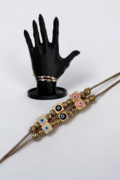 nftart.design Square Evil Eye Beaded Gold Bracelet
