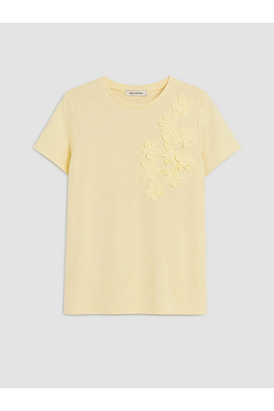 LC Waikiki Yellow Crew Neck Embroidered Women's T-Shirt