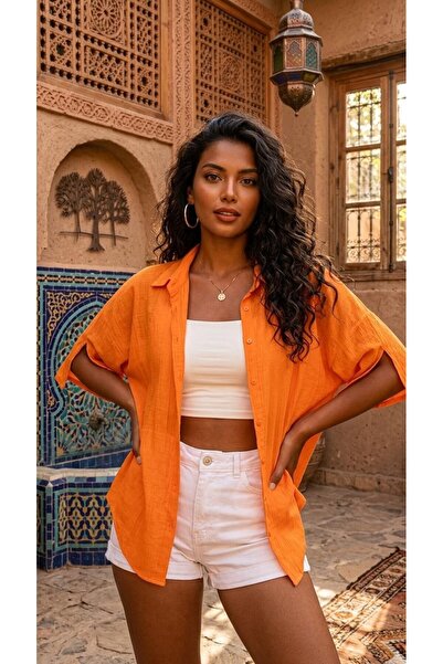 MİRA WOMEN Önü Bağlamalı Salaş Oversize Gömlek