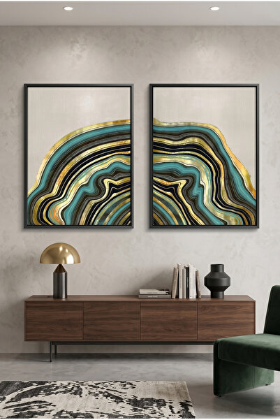 Jasmine Art Peacock Vein Set of 2 Abstract Wall Art | Framed Canvas Print wit...