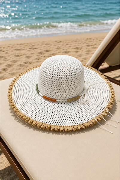EBRUTESETTÜR Tassel Detailed Straw Beach Hat Ecru