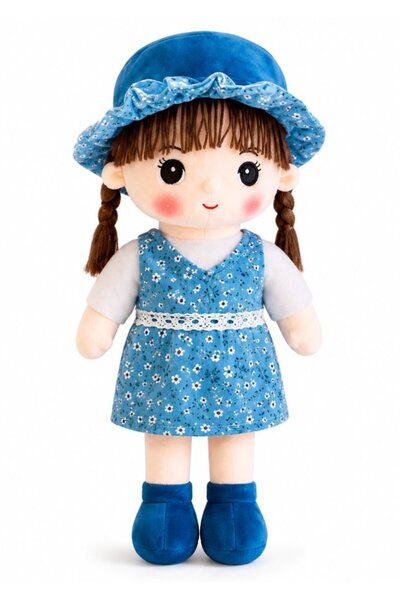 DAT Rag Doll 60cm Soft Plush Doll with Bonnet Hat, Braided Hair & Floral Dres...