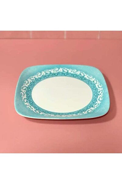 SARVAH Melamine 9 Inch Coring Ware Floral Designed Square Plate- White & Turq...
