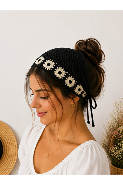 minelesarp Bandană triunghiulară tricotată manual cu motiv floral – Bandană d...