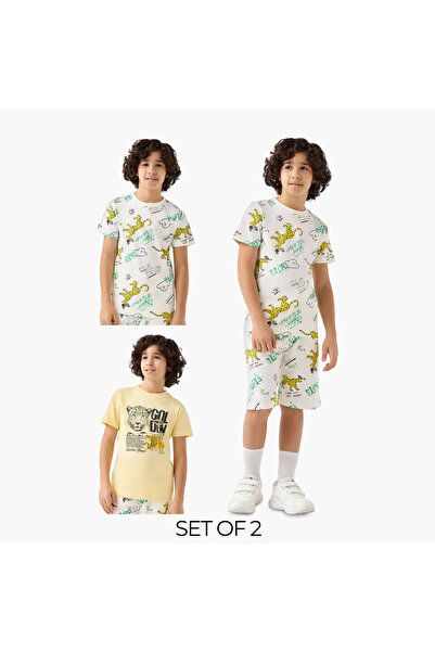 Juniors Set of 3 Crew Neck Short Sleeves T-shirt and Shorts Set with Graphic ...