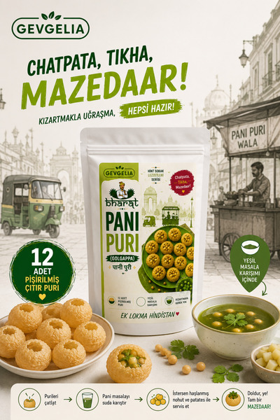 GEVGELIA BHARAT PANİ PURİ (GOLGAPPA) 12 Adet Hazır Çıtır Puri + Yeşil Masala ...