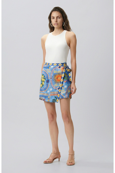 Network Colorblocked Desenli Kruvaze Mini Etek