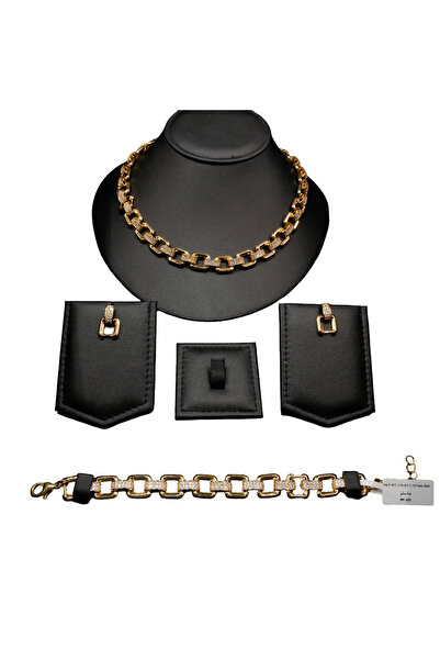 Generic Gold Tone Link Chain Jewelry Set Necklace Earrings Bracelet 3 Piece C...