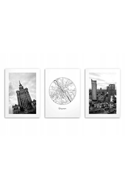 Naklejkomania Postere pentru perete in living, Varsovia alb-negru 3x 30x40cm