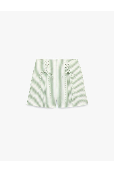Koton Slim Fit Çapraz Bağlama Detaylı Fiyonklu Çizgili Poplin Mini Mikro Şort