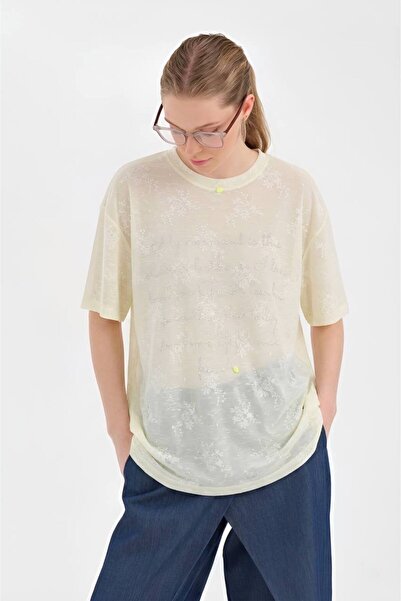 tw3 Women's Jacquard Fabric Oversized Tshirt with Stone Detail on the Front