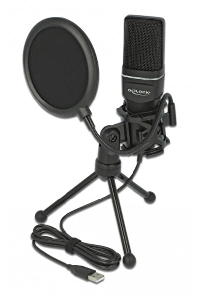 DELOCK Studio microphone with pop filter & windscreen 66331, condenser, USB