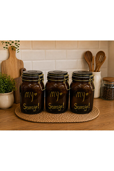 ALLEGRI Set of 3 Amber Gold Clamp Vacuum Lid Jars Kitchen Organizer 3 X 1500 ...