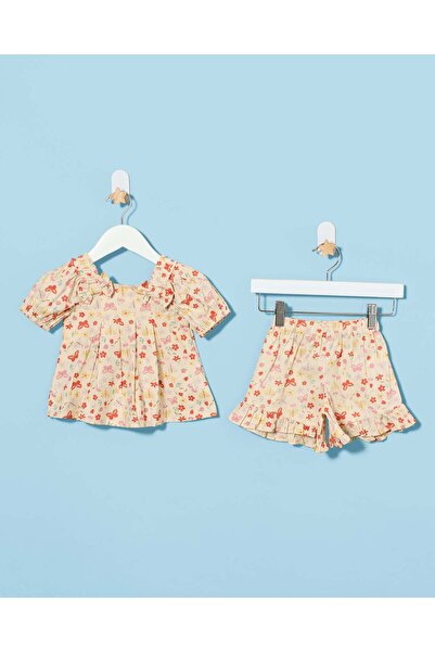 REDTAG Infant Girls Beige T-Shirt With Shorts