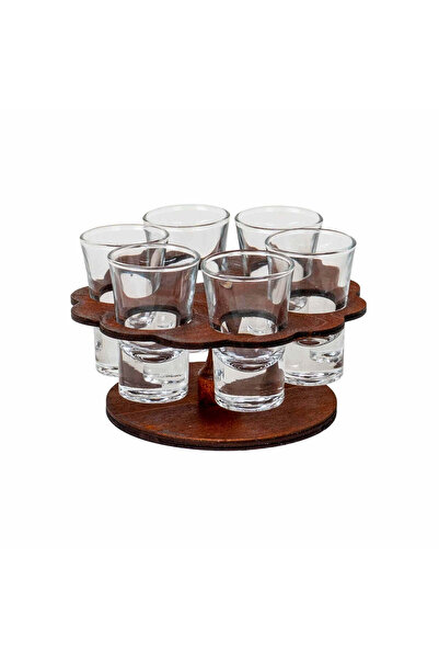 FOXMAG24 Set de 6 pahare de shot de 50ml cu suport din lemn în formă de floare