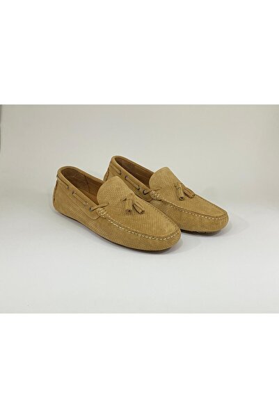 Clasica Genuine Leather Beige Men's Loafer Shoes with Holes