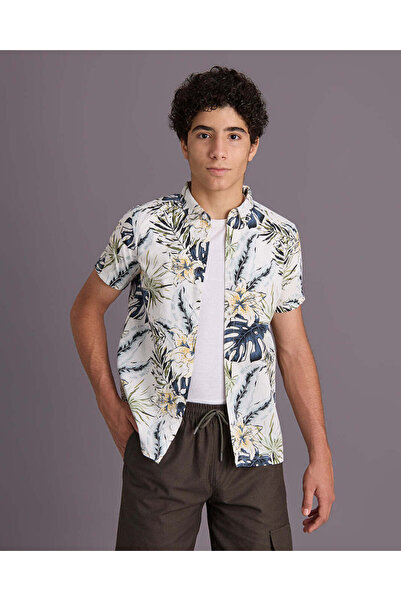 REDTAG Senior Boys White Printed Shirt