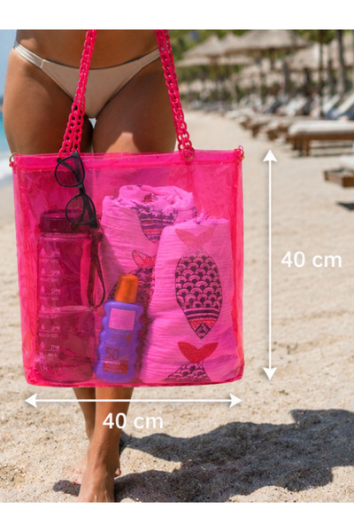 Fulian Transparan Plastik Zincir Askılı Büyük Boy Plaj Çantası – Şeffaf Yazlı...