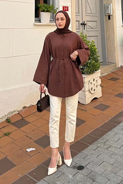 lamelif Cupra Belden Drawstring Hijab Shirt Bitter Brown
