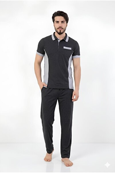 CottonVia Men's Pajama Set, 100% Cotton, Buttoned Collar, Short Sleeve, 30/1 ...