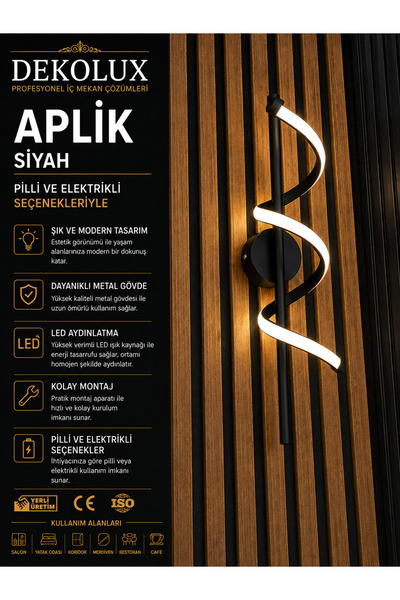 Dekolux SİYAH APLİK PİLLİ VE ELEKTRİKLİ