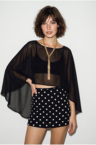 Bianco Lucci Women's Boat Neck Bat Sleeve Transparent Chiffon Blouse Db261015...