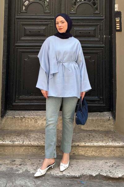 lamelif Oversized Tunic with Cape Detail in Baby Blue