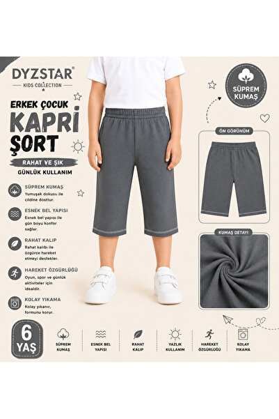 DYZSTAR Erkek Çocuk Füme Kapri Şort Rahat Kalıp Esnek Bel Günlük Kullanım Yaz...