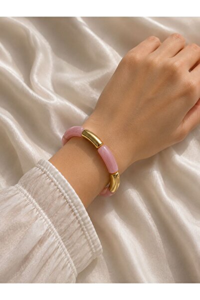 BIJUTERI Gold Detailed Colorful Acrylic Bone Bracelet