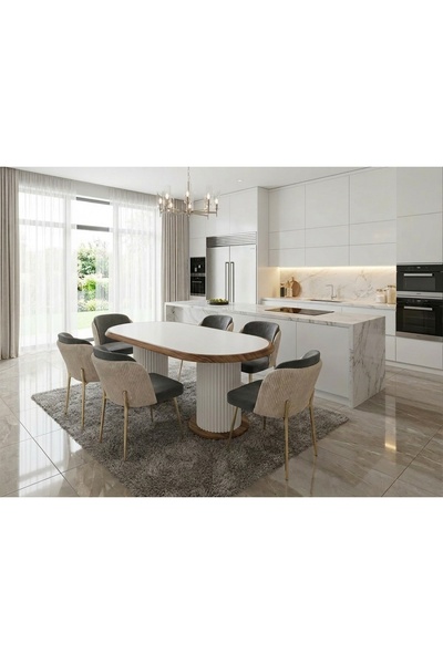 ÜNALMIŞ SALON MASASI YEMEK ODASI TAKIMI 95X185 6 KİŞİLİK SANDALYE YEMEK MASA ...