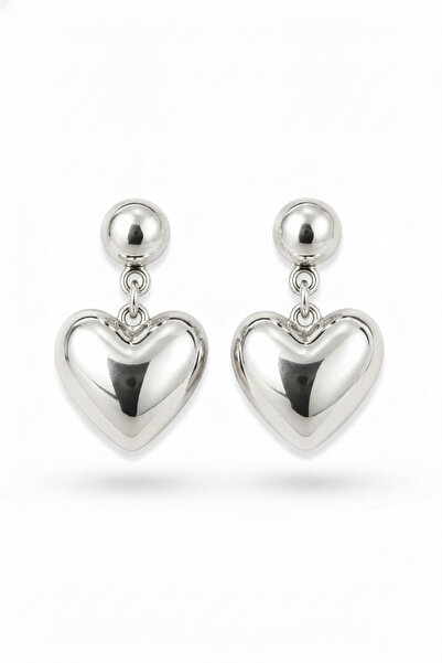 Jack Ferrero Silver Color Heart Dangle Ball Detailed Steel Earrings Women's J...