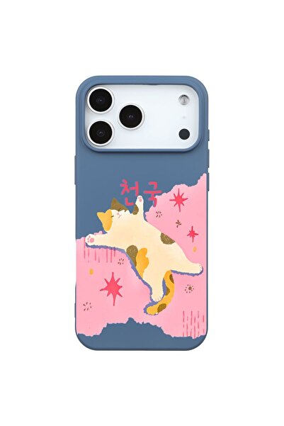 Casen iPhone 17 Pro Mavi Cat Sleeping Kamera Korumalı Premium Lansman Renkli ...