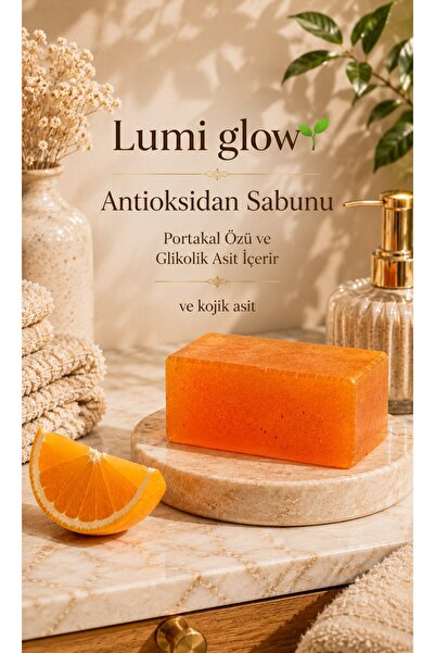 LUMİ Antioksidan sabunu Kojic Asit Glikolik Asit portakal özü ile leke karşı ...